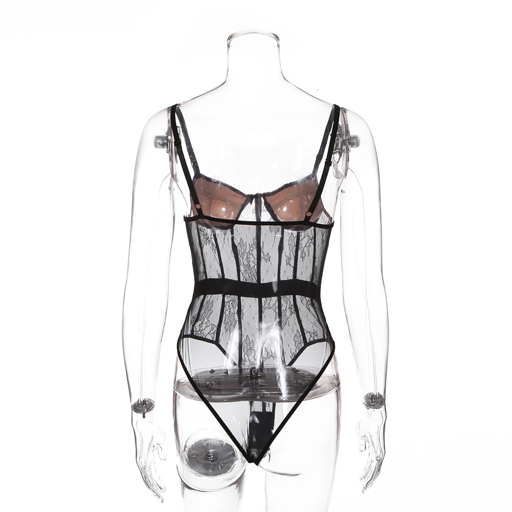 Summer Black Lace Bodysuit Women Floral Embroidery Hollow Out Transparent Sexy Jumpsuit Overalls Party | Женская одежда