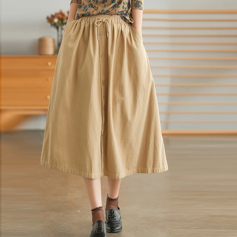 

NINI WONDERLAND 2021 Осенняя хлопковая юбка трапециевидной формы с эластичным поясом в винтажном ретро стиле, Женская свободная повседневная юбка в ...