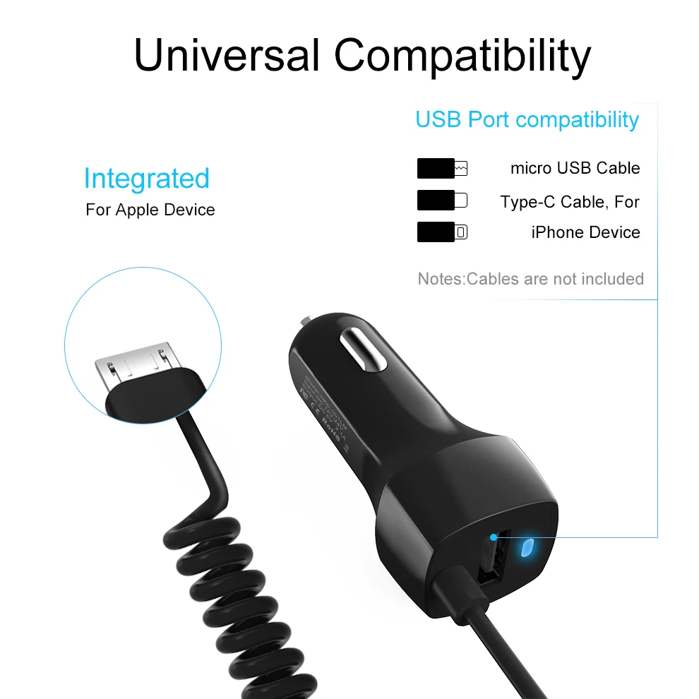 Автомобильное зарядное устройство BaySerry USB с микрокабелем Type c для Samsung S7 Edge S8 S9 S10