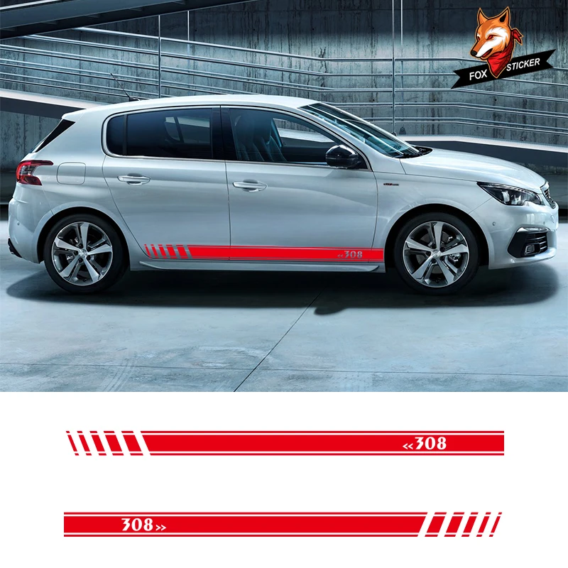 

2 PCS Vinyl Car Side Stripes Sticker Auto Door Decals Graphics Side Stripe Skirt Decal Sticker for Peugeot 308 Car Styling