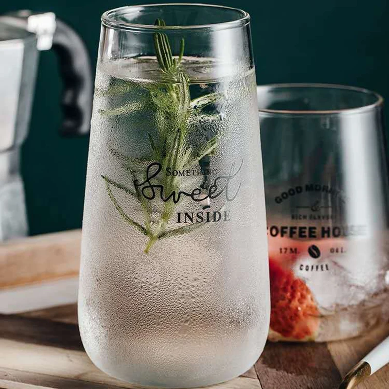 

Kitchen Supplies Transparent Drink Cup Milk Tea Cup Lemon Soda Juice Cup Black Letter Glass