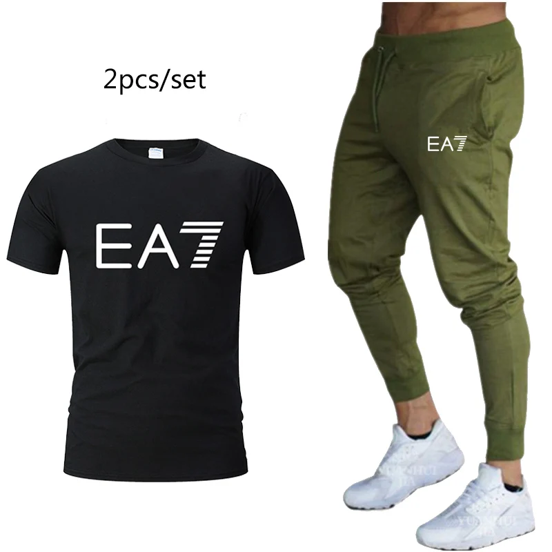 Новый спортивный повседневный костюм мужская футболка + штаны мужской осенний