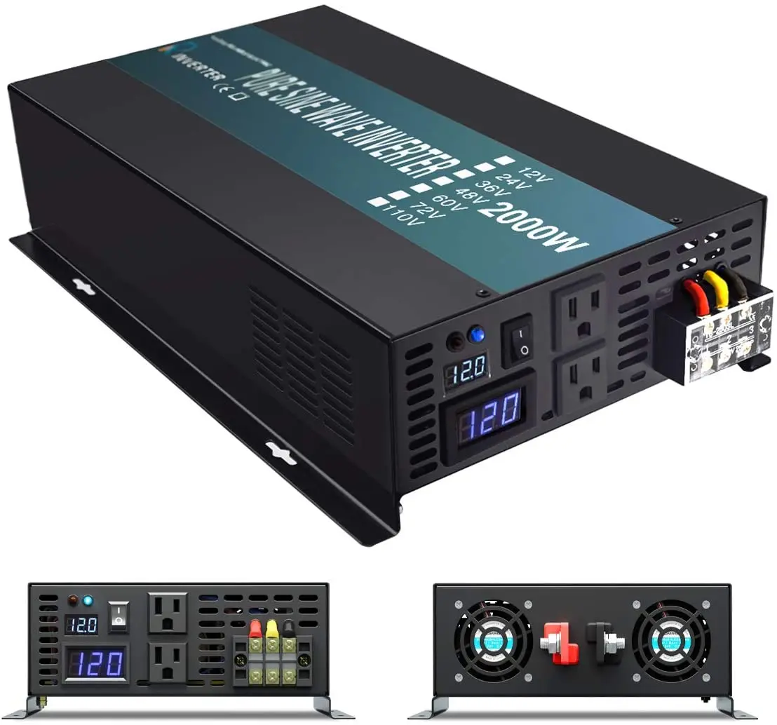 2000W Pure Sine Wave Solar Inverter 24V to 220V Power Supply Bank Inverter Converter 12V/36V/48V DC to 120V/230V/240V AC Remote 2000W Pure Sine Wave Solar Inverter 24V to 220V Power Supply Bank Inverter Converter 12V/36V/48V DC to 120V/230V/240V AC Remote