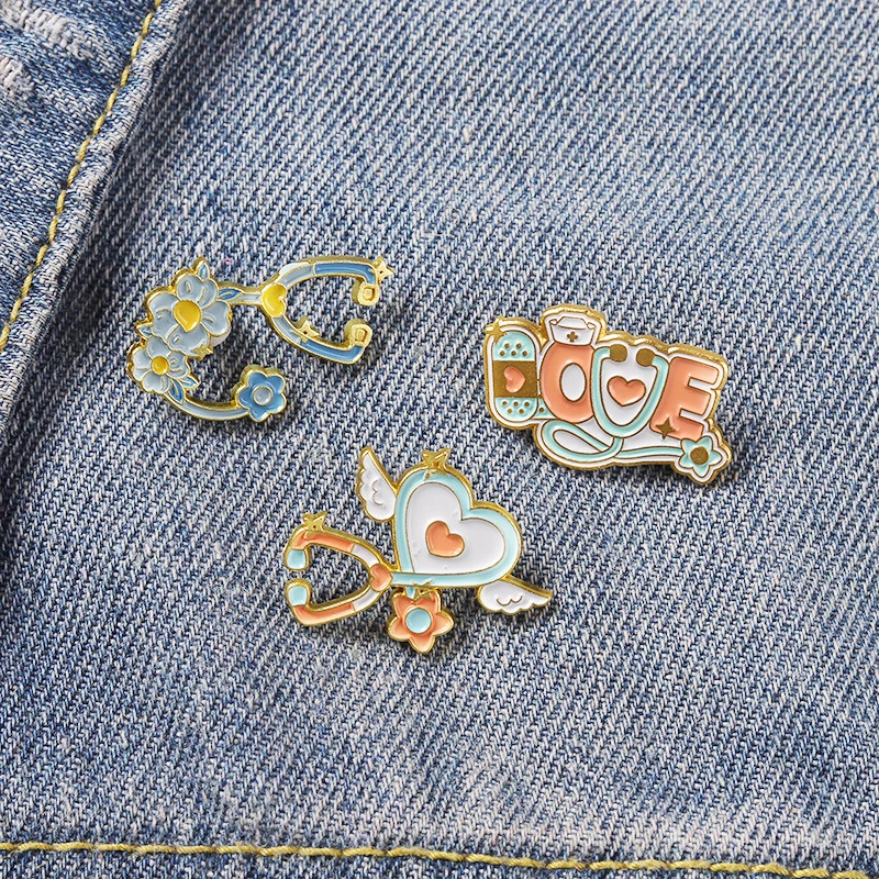 

Stethoscope Enamel Pin Angle Heart Floral Pill Brooches for Nurse Doctor Health Care Badges Medical Jewelry RN Gifts