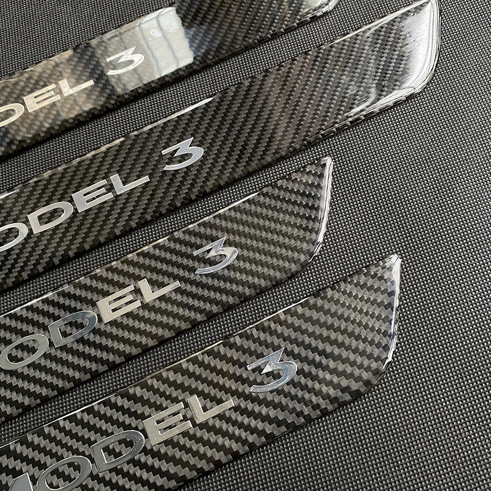 

Glossy Soft glue Real Carbon Fiber For Tesla Model 3 2017 2018 2019 Exterior Door Sill Plate Threshold Scuff Molding Cover Trim