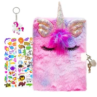 plush unicorn diary notebook with lock and key for kid girls christmas gift cute secret planner journal 1 keychain 2 sticker