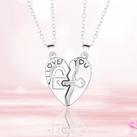 2 pcs set fashion best friends honey love couple pendant necklace two heart shaped pendants paired keychain rope necklace