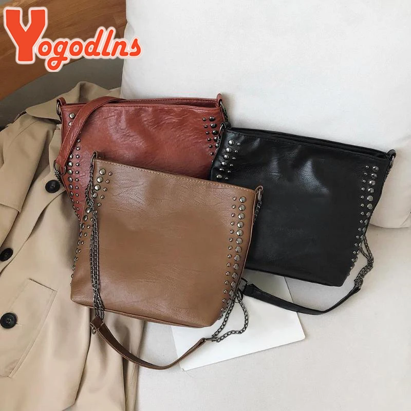 Сумка Yogodlns женская из искусственной кожи саквояж на плечо с цепочкой Винтажная
