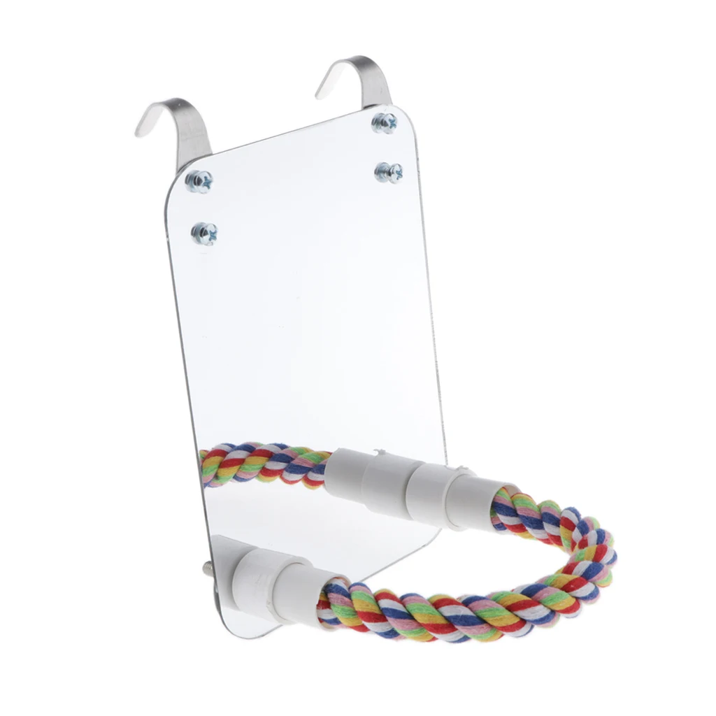 

Pet Bird Large Mirror with Rope Perch Cage Swing Toy for Small to Large Birds