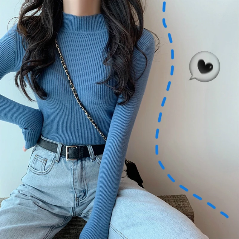 Базовая вязаная водолазка в Корейском стиле теплые свитера на осень и зиму