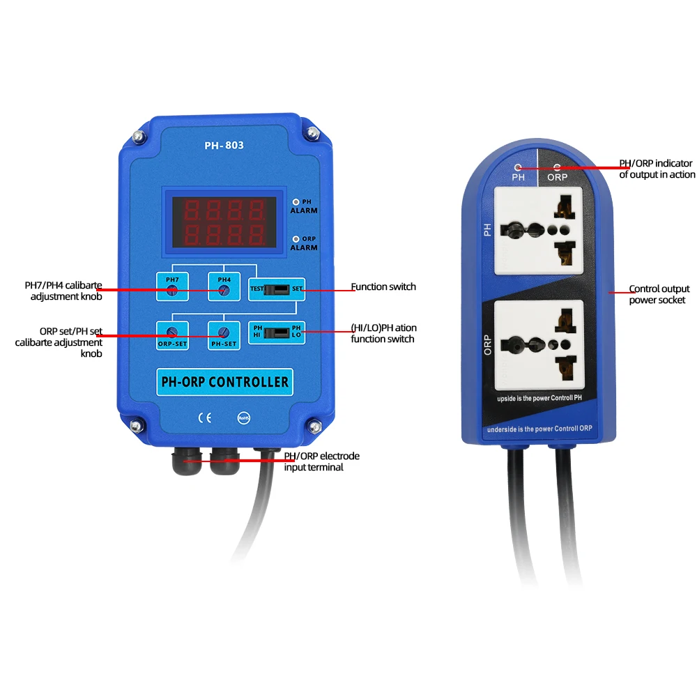 PH 803 Digital 2 & 1 ORP Redox контроллер с реле выходной мощности монитор для Φ Plant Pool Spa BNC 110V