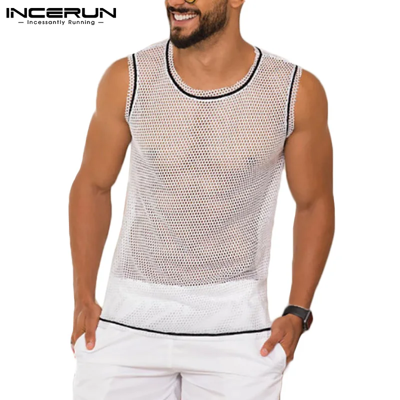 

Майка мужская сетчатая Прозрачная с круглым вырезом, пикантная уличная одежда без рукавов, повседневный жилет для воркаута, 3XL, INCERUN, лето 2021