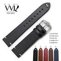 rolamy 20 22 24mm wholesale new style cowhide smooth vintage leather black brown blue red watch band strap belt polish buckle