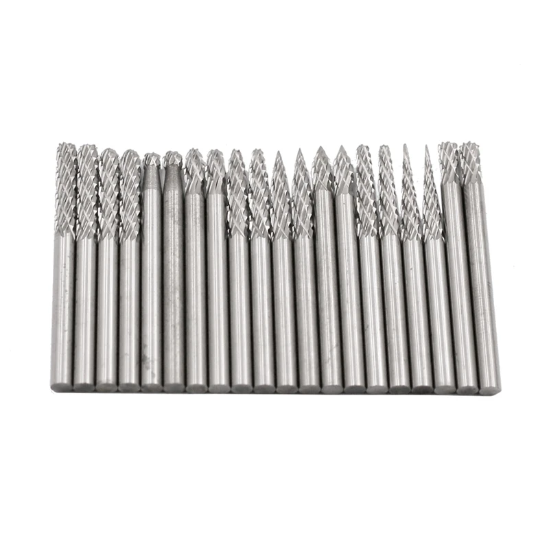 

20Pc Full Double Grain Tungsten Carbide Rotary Burr Milling Cutter Milling Cutter Bit Set Mini Drill Rotating Tool Accessories E
