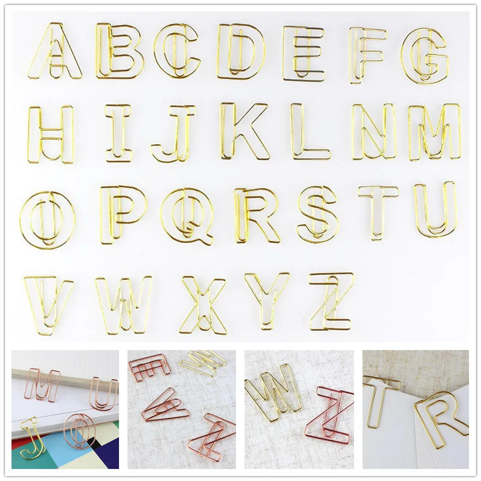 

26pcs Gold Rose Gold Color Clip Bookmark Binder Clip Stationery Metal Long Tail Clip Photo Paper Clips Office School Accessories