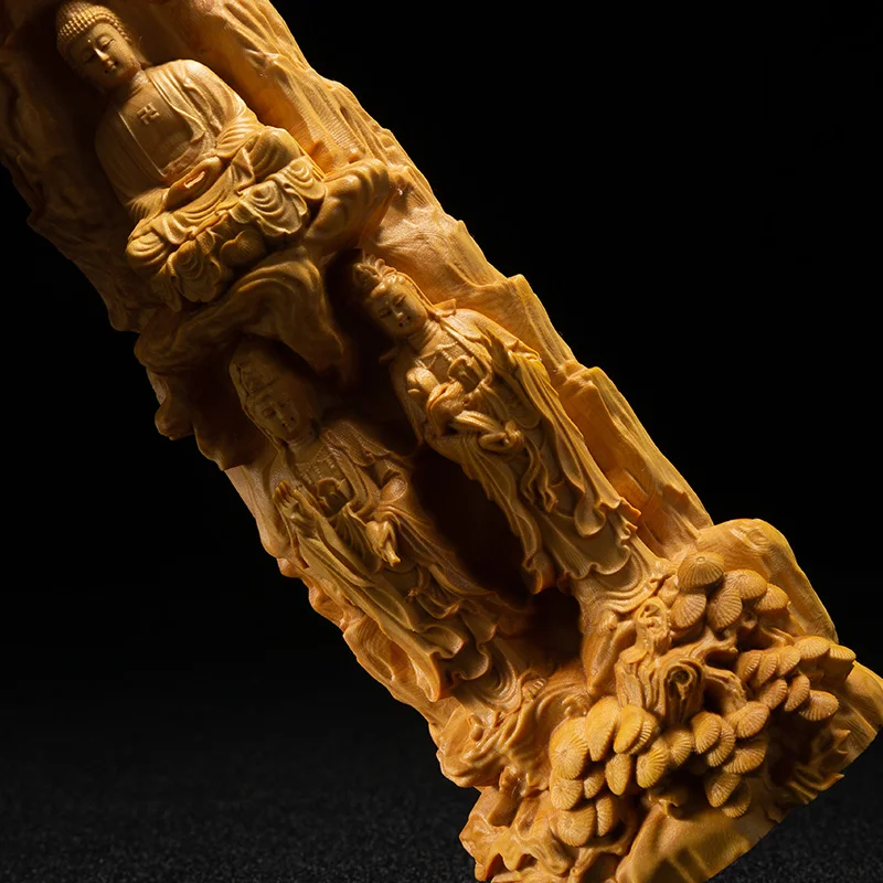 23 см Вестерн три святых дерево Сакьямуни Будда ручной работы резные подарки