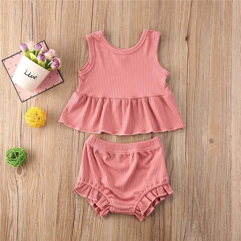 Комплект летней одежды для новорожденных девочек однотонный вязаный жилет без