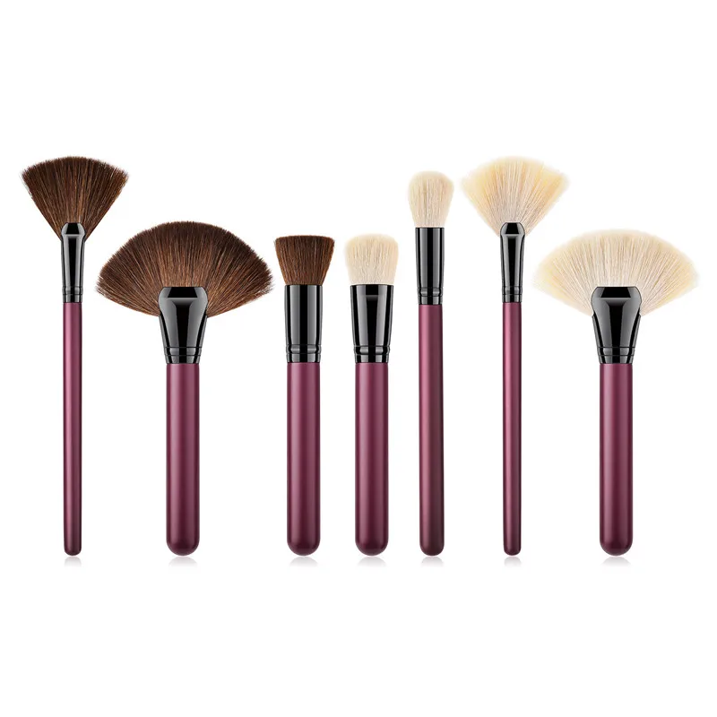 7PCS Makeup Brushes set Claret Wooden Handle Soft Synthetic Hair Blush Powder Foundation Blending Brush Set Kit T07055