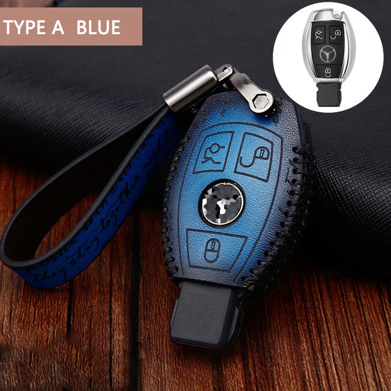 A blue set Чехол для ключей в стиле ретро для Mercedes Benz E200 E260 E300 E320 W203 W210 W211 W124 W202 W204 AMG - Название цвета: A blue set