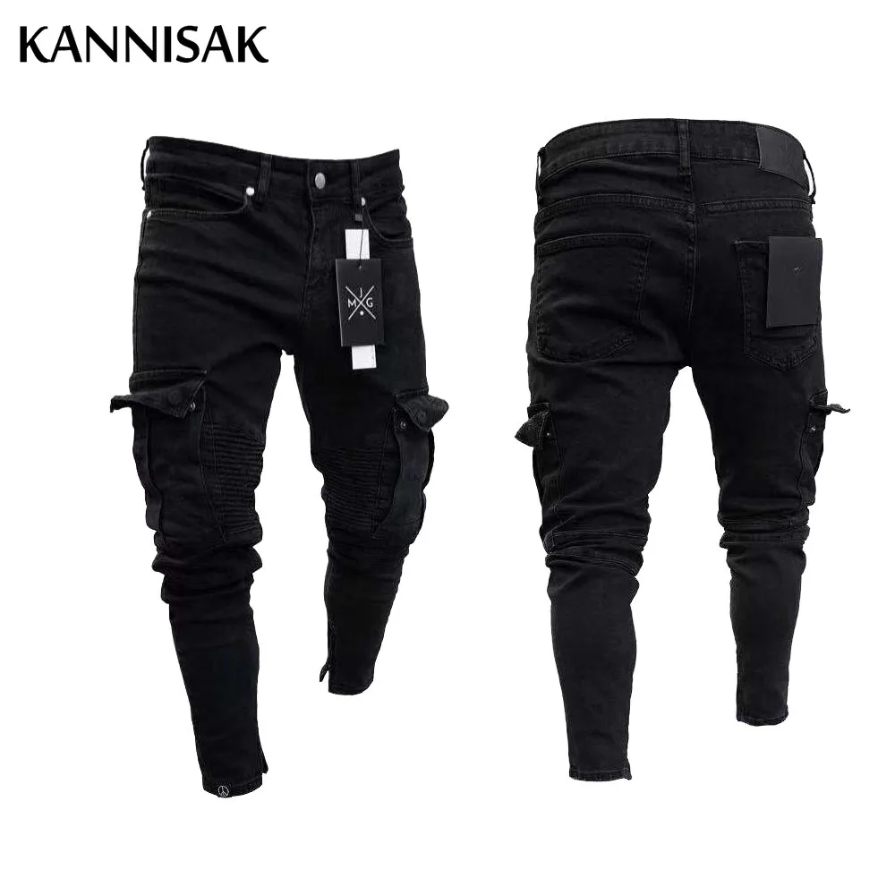 

Джинсы-карго мужские рваные, на молнии, с карманами