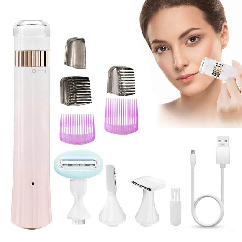 

Эпилятор женский перезаряжаемый через USB 4 в 1, бритва для удаления волос, триммер для зоны бикини, депиляция для ног и всего тела для женщин