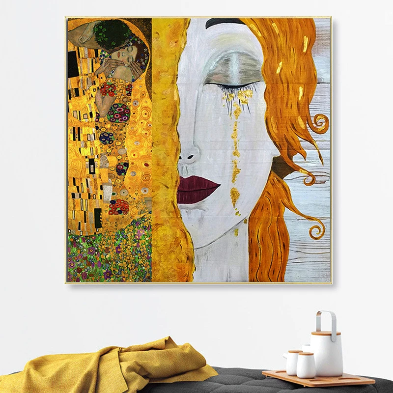 Густав Климт Золотые слезы и поцелуев 5d diy алмазная живопись квадратная дрель