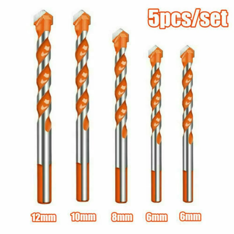 

5pcs 6/6/8/10/12mm Multifunctional Ceramic Glass Drilling Hole Alloy Drill Bit Set External Cooling Triangle Cemented Carbide