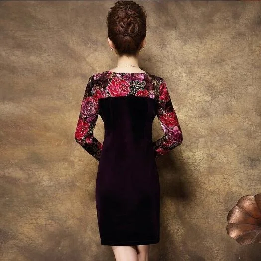 Осень 2020 бархатное платье для женщин среднего возраста плюс размер с длинным