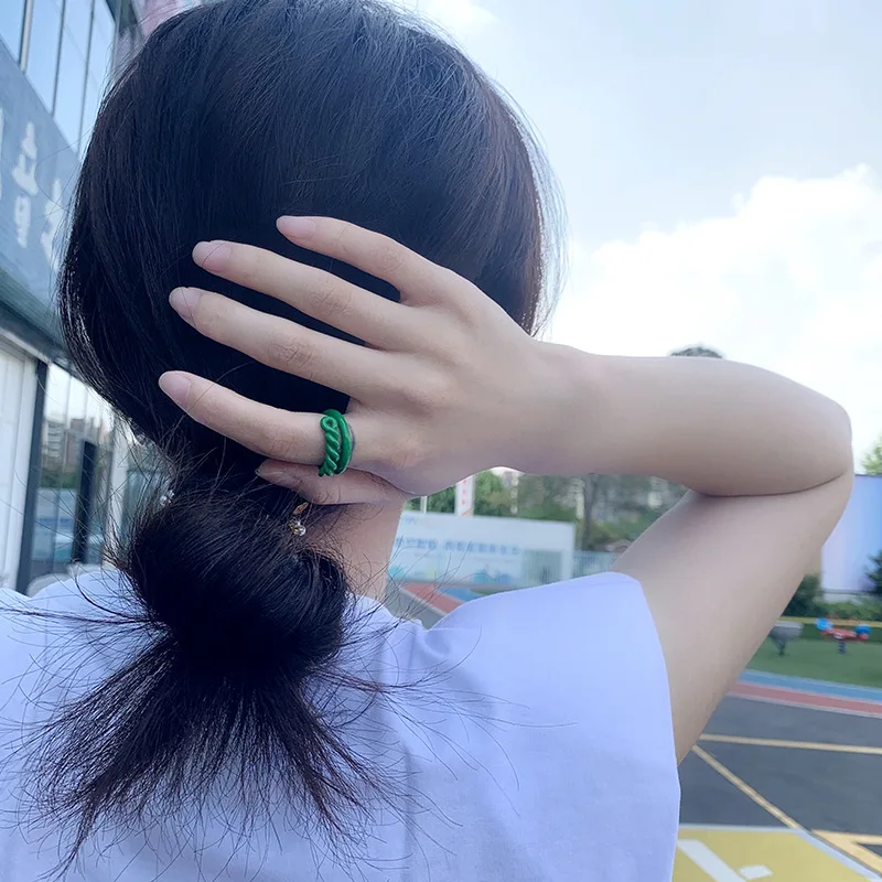

Fashion Knob Green Ring European and American Ins Wind French Candy Color Twist Ring Vintage Women's Ring Wedding Party Jewelry