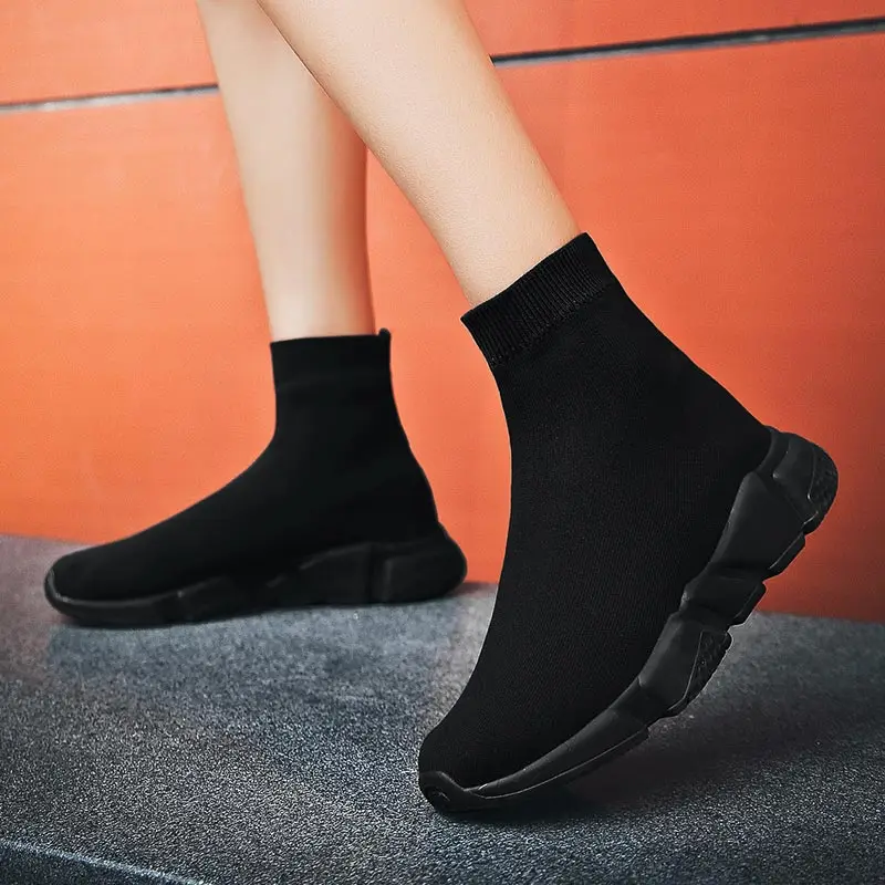 

Big Size High Tops Slip on Socks Sneakers Ladies Sport Shoes for Women Running Shoes Men Sports Women Shoes Black Knit GMB-2717