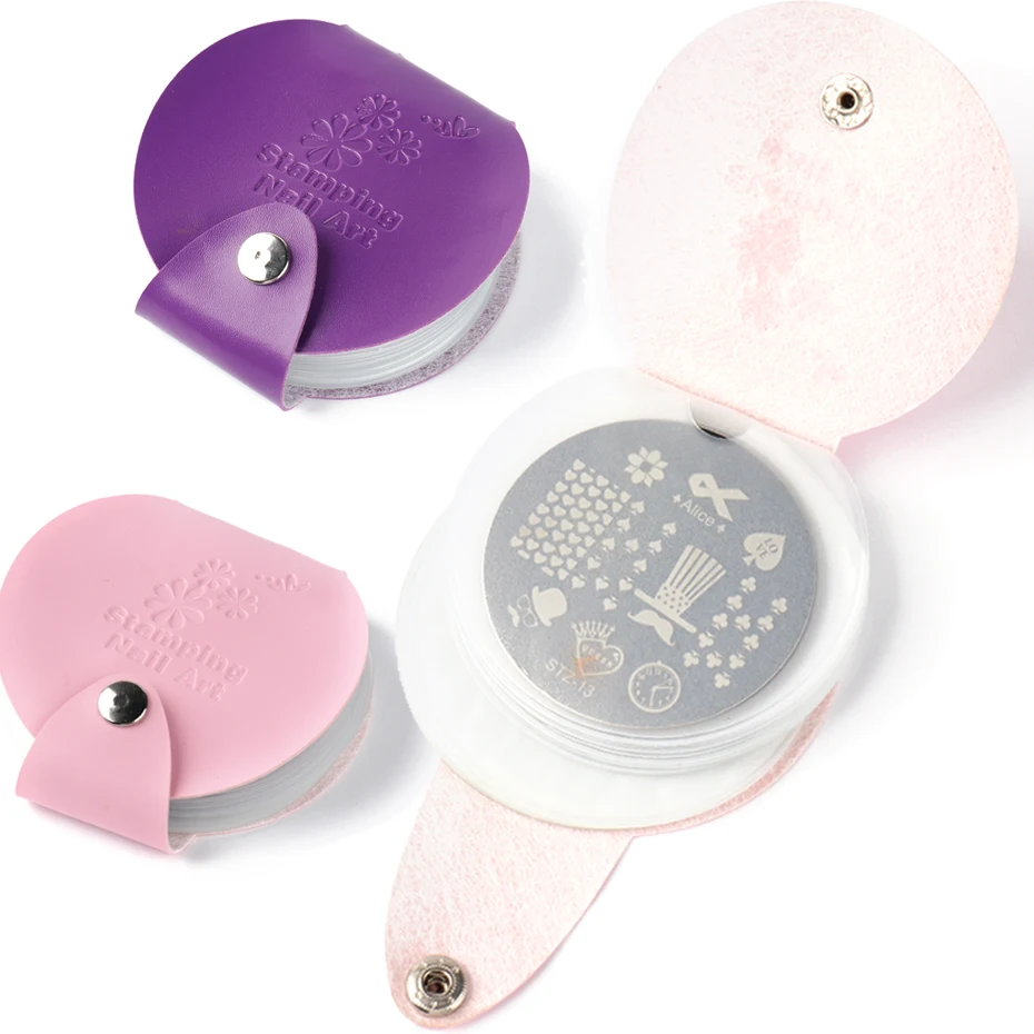 24 слота из искусственной кожи пластины для штамповки ногтей розовый фиолетовый