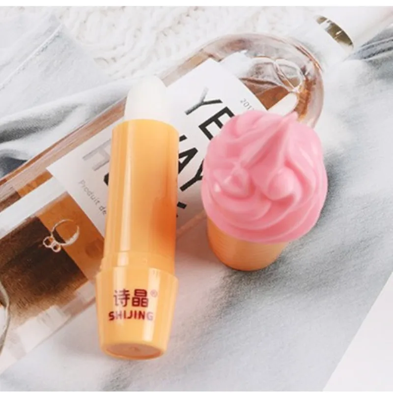 Милый бальзам для губ с фруктовым вкусом и милым мороженым 24 часовой увлажняющий