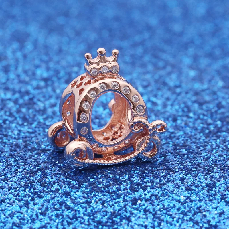 

Genuine 925 Sterling Silver Beads Rose Shining Crown Carriage Charm Fit pan Women Bracelet & Necklace Diy Jewelry