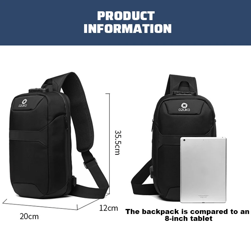

Men's Fashion USB Charging Shoulder Bag Waterproof Large Capacity pack Anti-theft Messenger Sling travel Crossbody Bags for Men