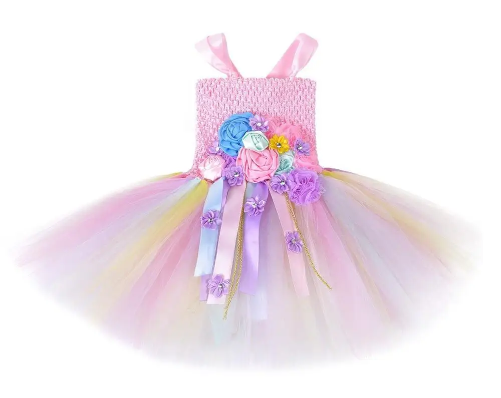 Милое причудливое розовое платье принцессы с единорогом для девочек на день