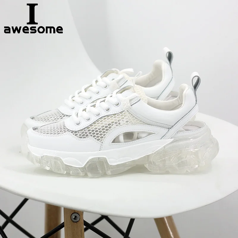 

Women's Chunky Sneaker 2021 Summer Closure Platform Women Sneakers 4.5cm Transparent Thick Sole Shoes Lace-up Lady Casual Flats