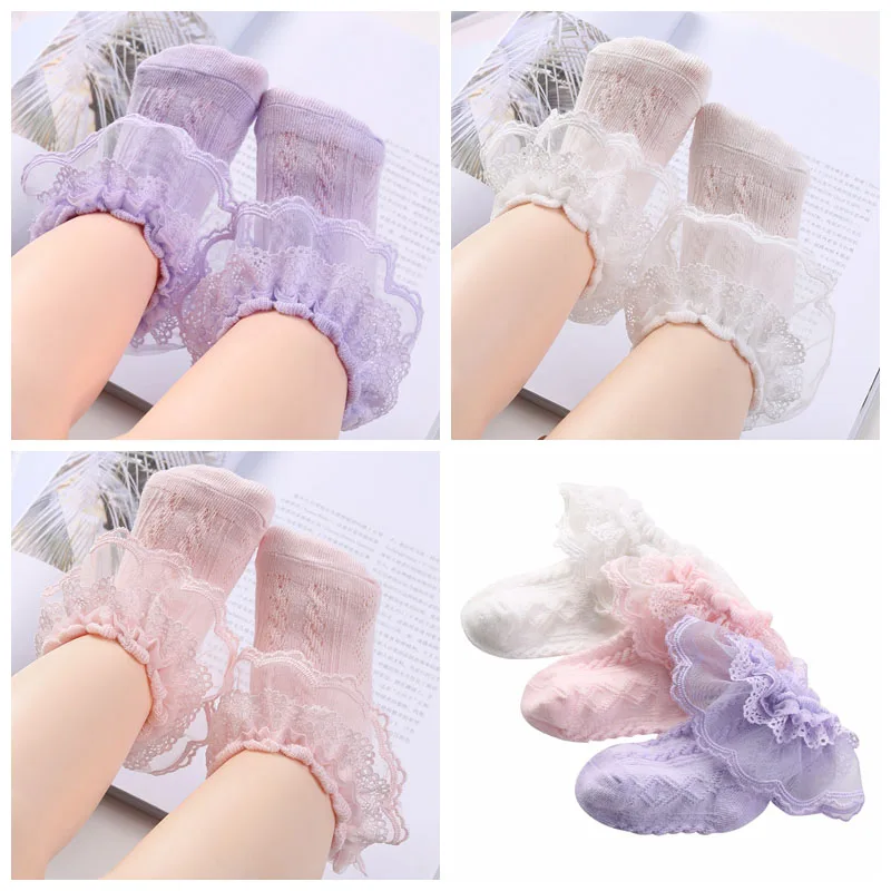 3 Pairs baby socks Детские колготки; милые хлопковые колготки с кружевными бантами для маленьких девочек; зимние колготки для новорожденных девочек; колготки для маленьких девочек - Цвет: 3 Pairs baby socks