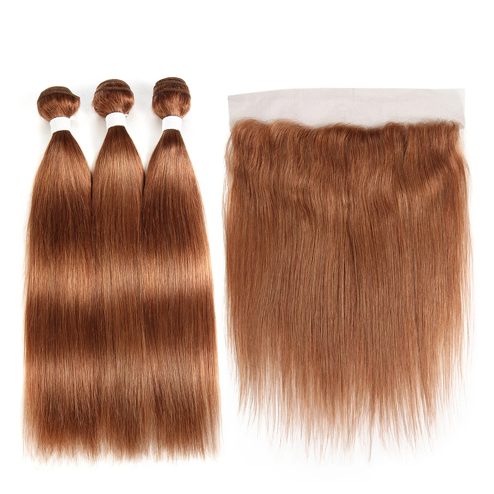 

Brown 30 Straight Remy Hair Bundles With Frontal SOKU Brazilian Human Hair 3/4 Bundles Hair Weave Bundles With Closure