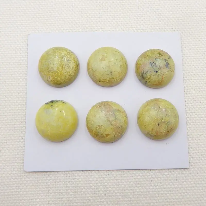 

Wholesale 6Pcs Natural Stone Serpentine Round Shape Cabochon Setting 16x16x7mm 15g Beauty Jewelry Yellow Color Accessories