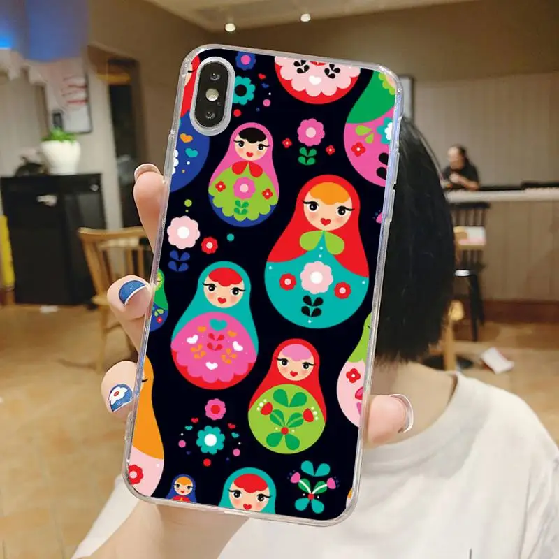 

Russian Colorful Matryoshka Patterns Phone Case Transparent for iPhone 6 7 8 11 12 s mini pro X XS XR MAX Plus