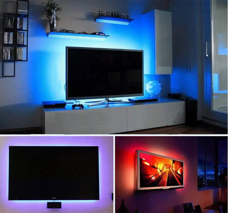 Светодиодный ремень USB зарядное устройство 5V цветная вспышка RGB цвет ТВ фон компьютерный стол пульт дистанционного управления лампа ремень