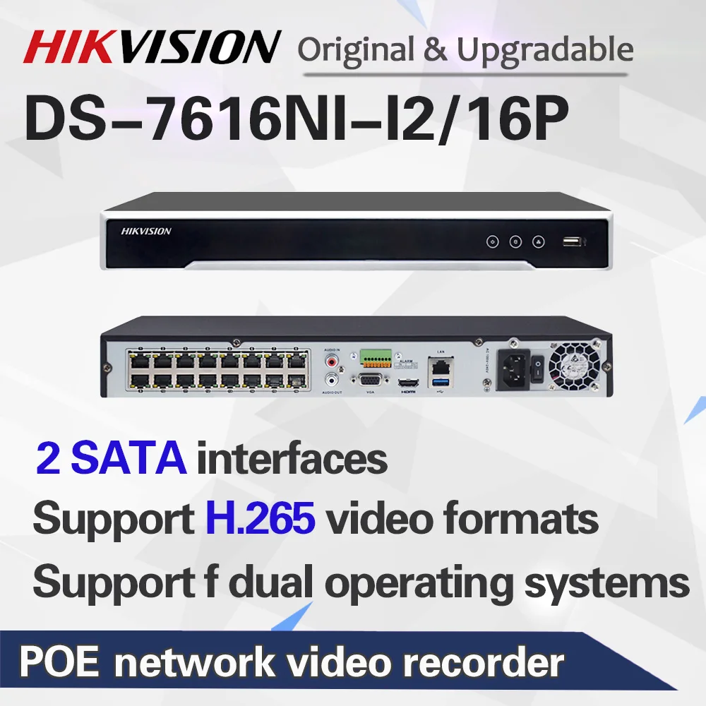 Hikvision H.265 4K NVR 16CH DS-7616NI-I2/16 P Профессиональный POE NVR для системы видеонаблюдения HDMI штепсельный разъем VGA& Play NVR