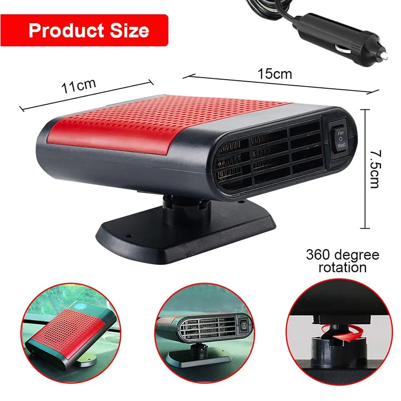 

12V/24V 150W Winter Automobiles Rotatable Non-slip Heating Fans Auto Heater Fan Car Electrics Windscreen Mist Remover Defogger