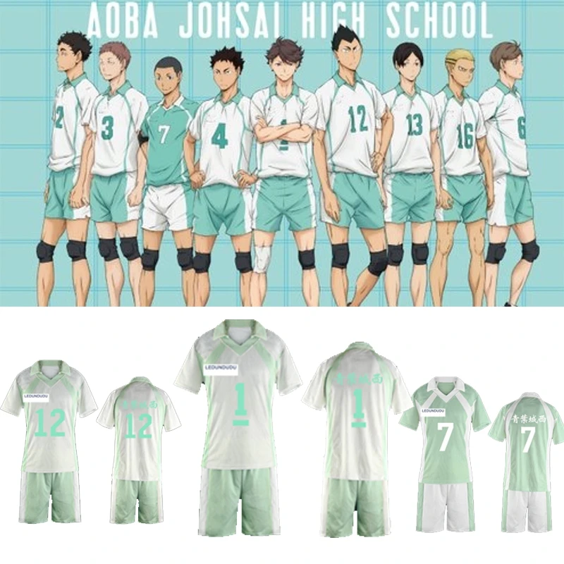 

Anime Haikyuu!! Aoba Johsai High School Volleyball Club Jerseys Uniform Oikawa Tooru Sportswear Cosplay Costume 1-16 Plus size