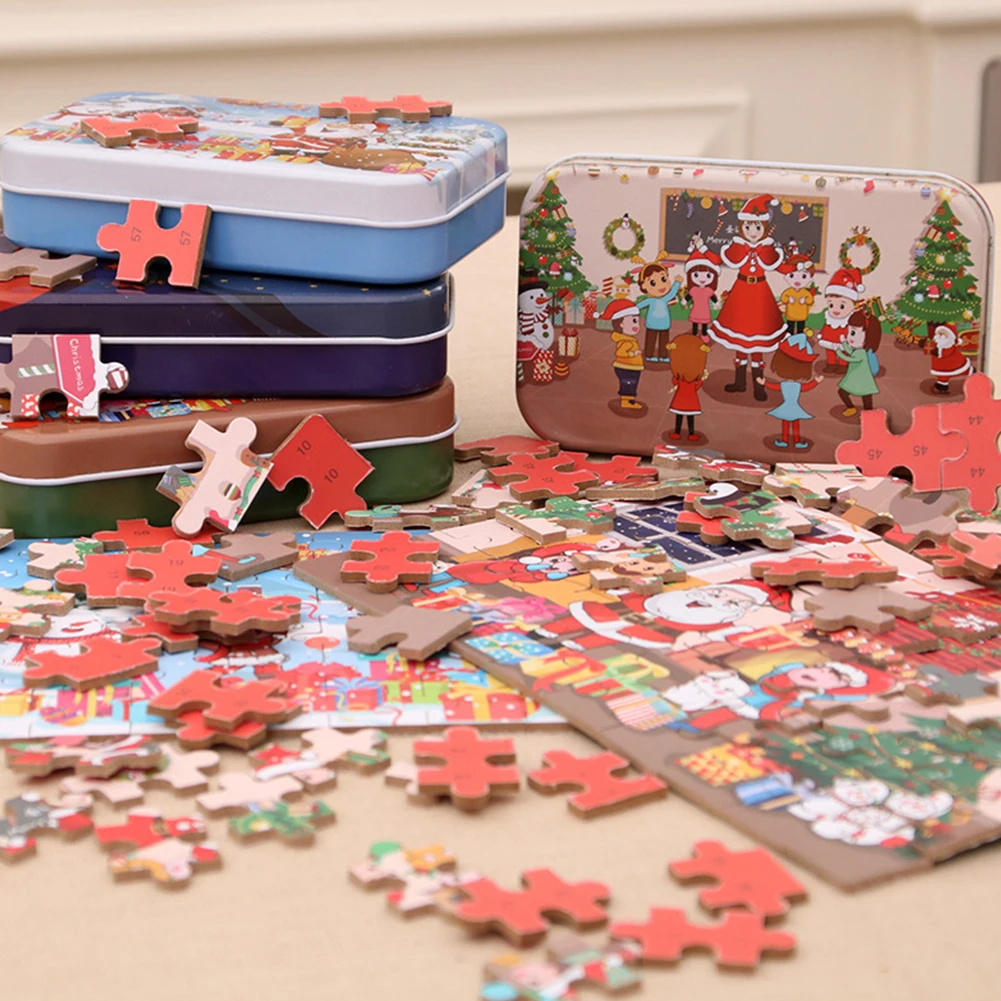 

Cartoon Children Early Childhood Fun Double Side DIY With Box Developmental Educational Toy Christmas Learning Wooden Jigsaw