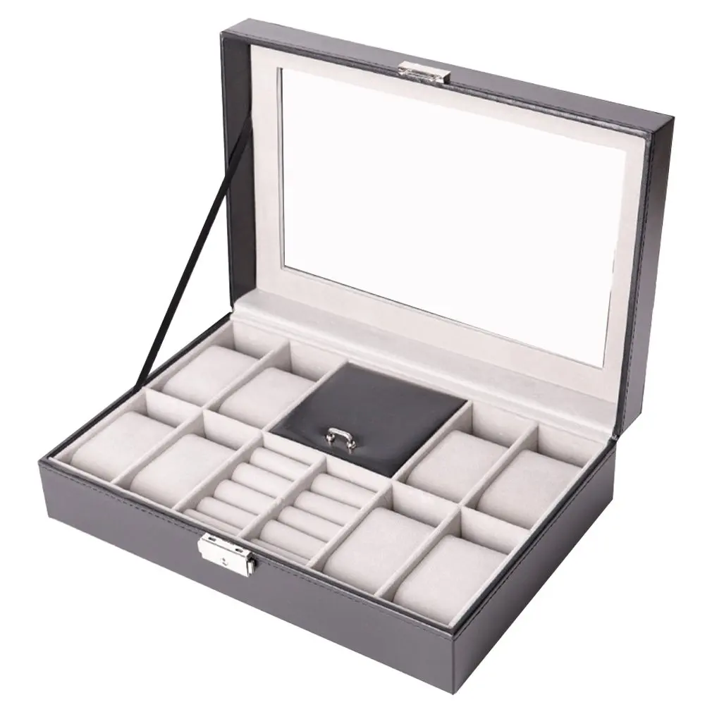 

2-12 Grids Watch Storage Box PU Leather Watch Display Case Holder Organizer stand Box for Quartz Watches Jewelry Boxes Best Gif