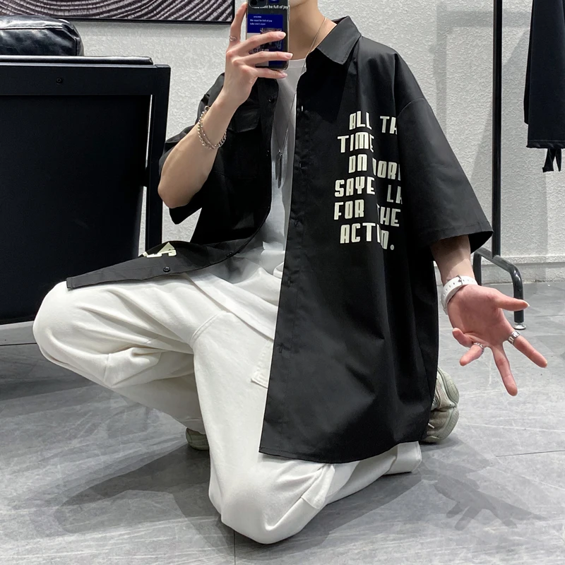 

Fashion letter printing Men's Shirts 2021 Harajuku Men Casual Short sleeve Shirt Tops Streetwear Man Oversized Blouse 5XL