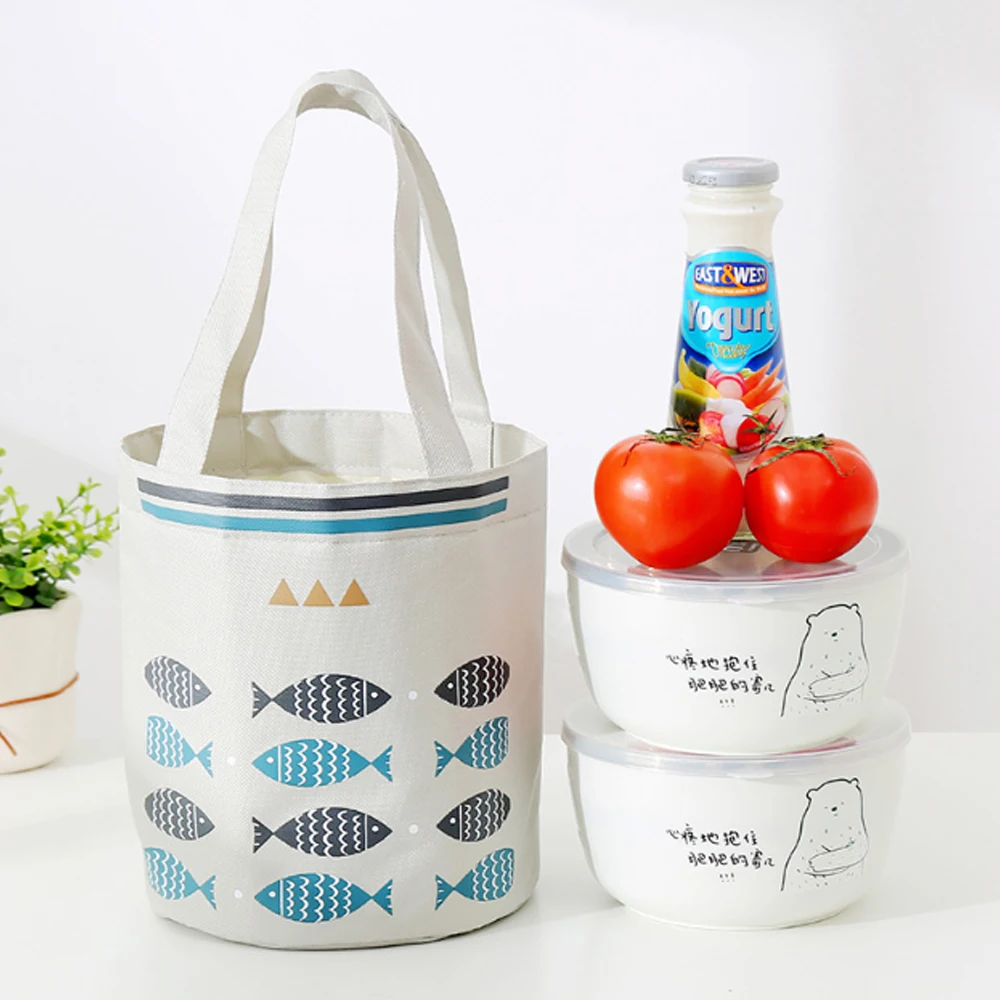 Портативный Круглый шнурок Ткань Оксфорд Bento коробка для завтрака сумка хранения