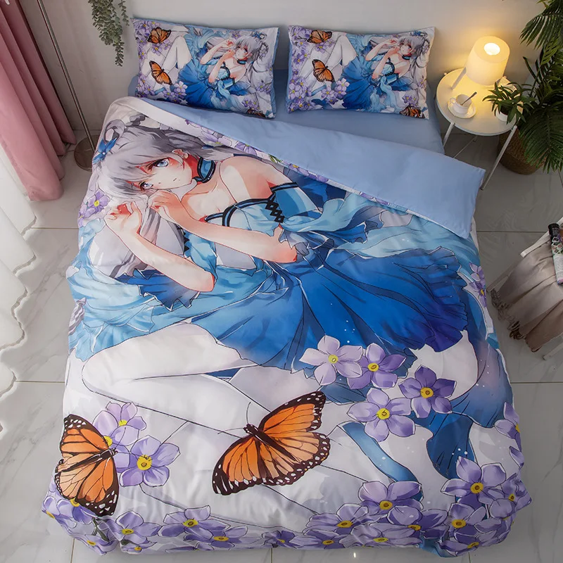 

New cartoon comic printed bed four piece cotton brushed bound bedding set double single bed quilt cover pillow case sheet series