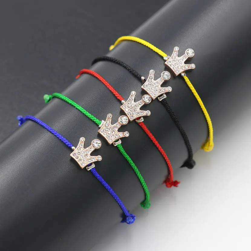 Прекрасный Корона из розового золота браслет для женщин тонкая красная нить